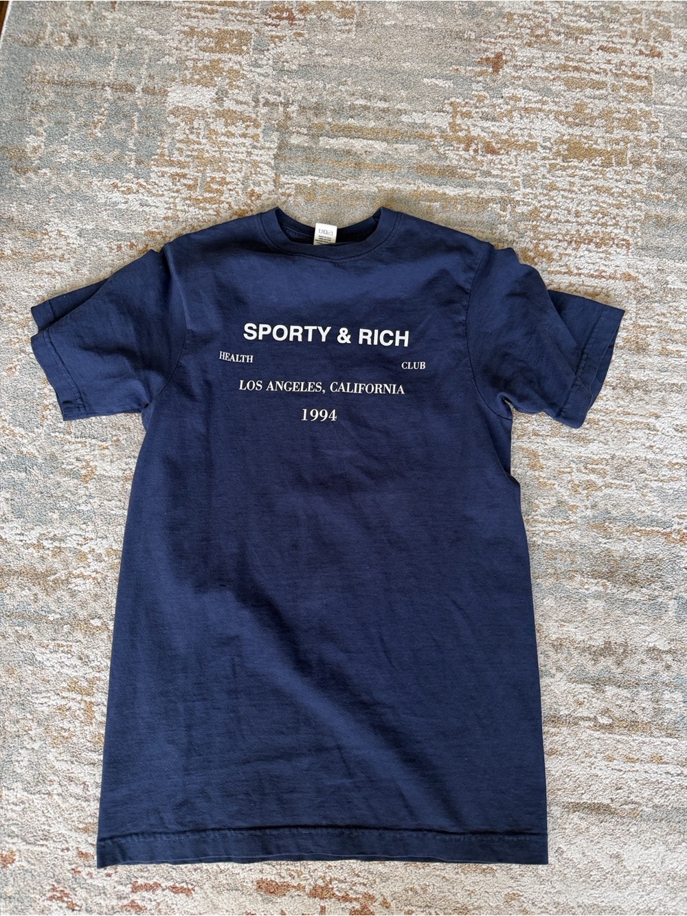 Sporty & Rich Navy Logo Crewneck Tee -  Short Sleeve